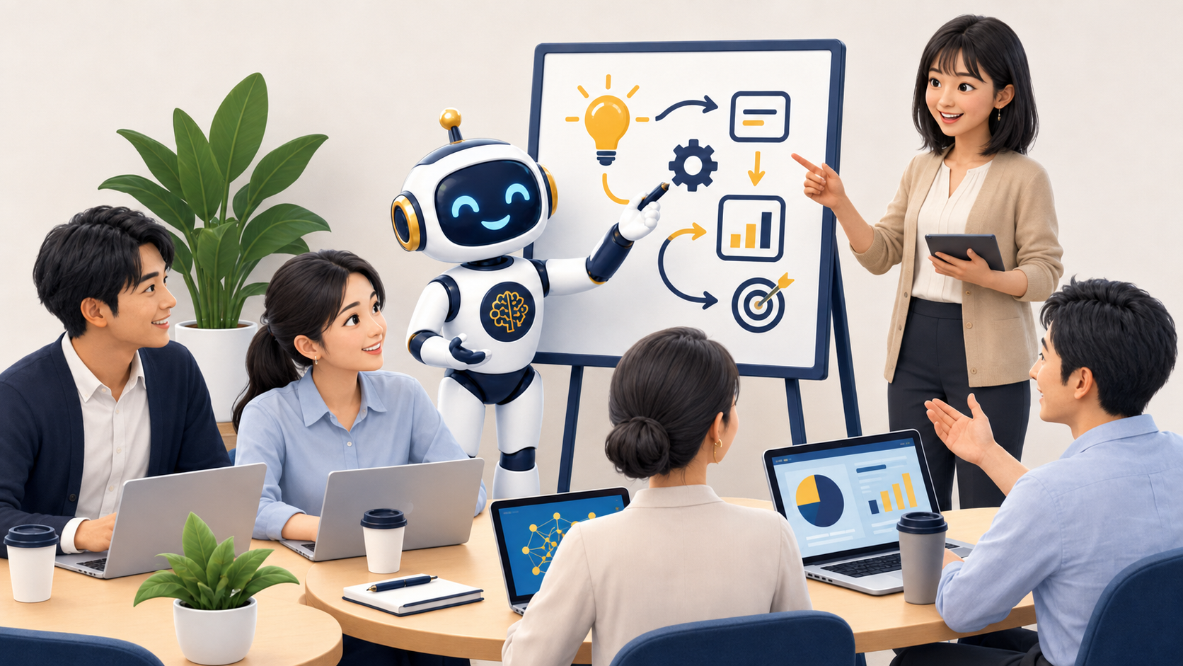 AIと一緒に学びながら、仕事の流れを組み立てる講座のイメージ